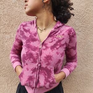 Juicy Couture Pink Tie Dye Terry Lightweight Zip‎ Up Jacket, Sz kids 8/10, JR XS
